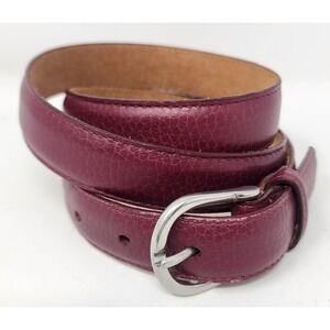 LL Bean Full Grain Leather Belt Women's L Red Classic Silver Buckle